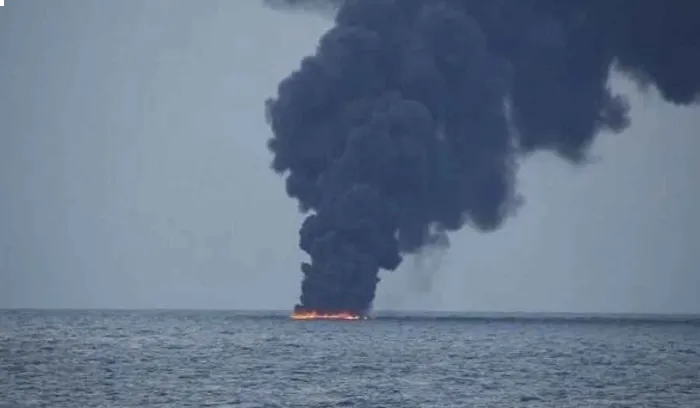 Oil Tanker Catches Fire in Strait of Hormuz After Striking Naval Mines